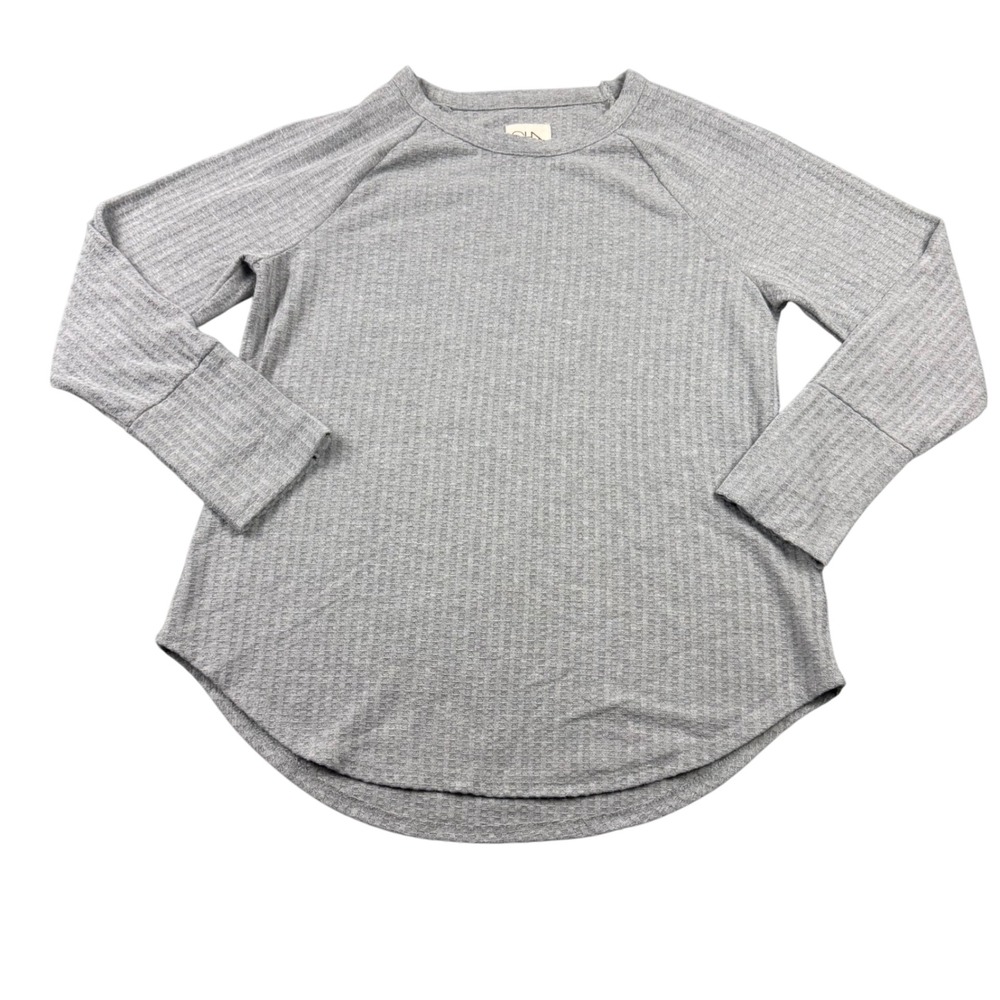 Chaser Waffle Knit Thermal Women XL Gray Excellent Raglan Sleeve Button Cuff Top